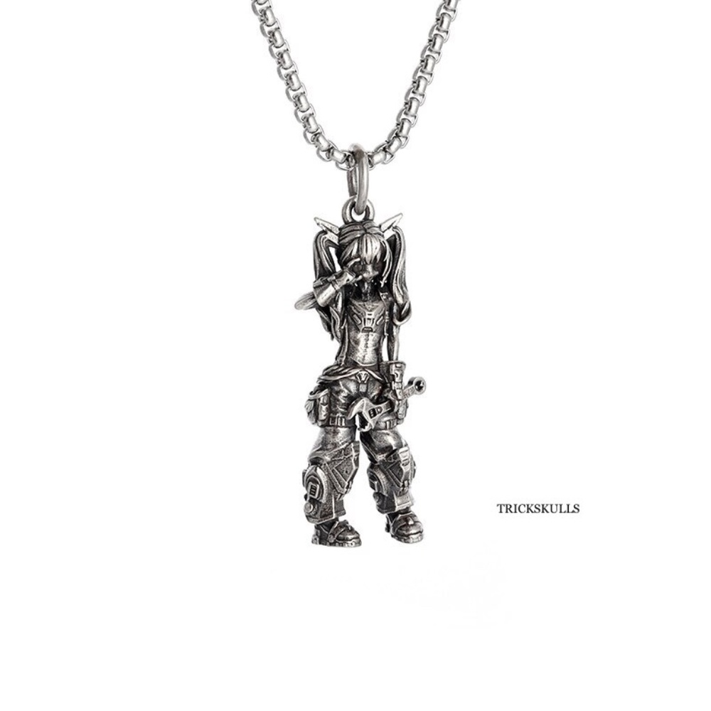 Cyber Wrench Devil Horn Girl Pendant Sexy Punk Anime Streetwear 60cm Box Chain